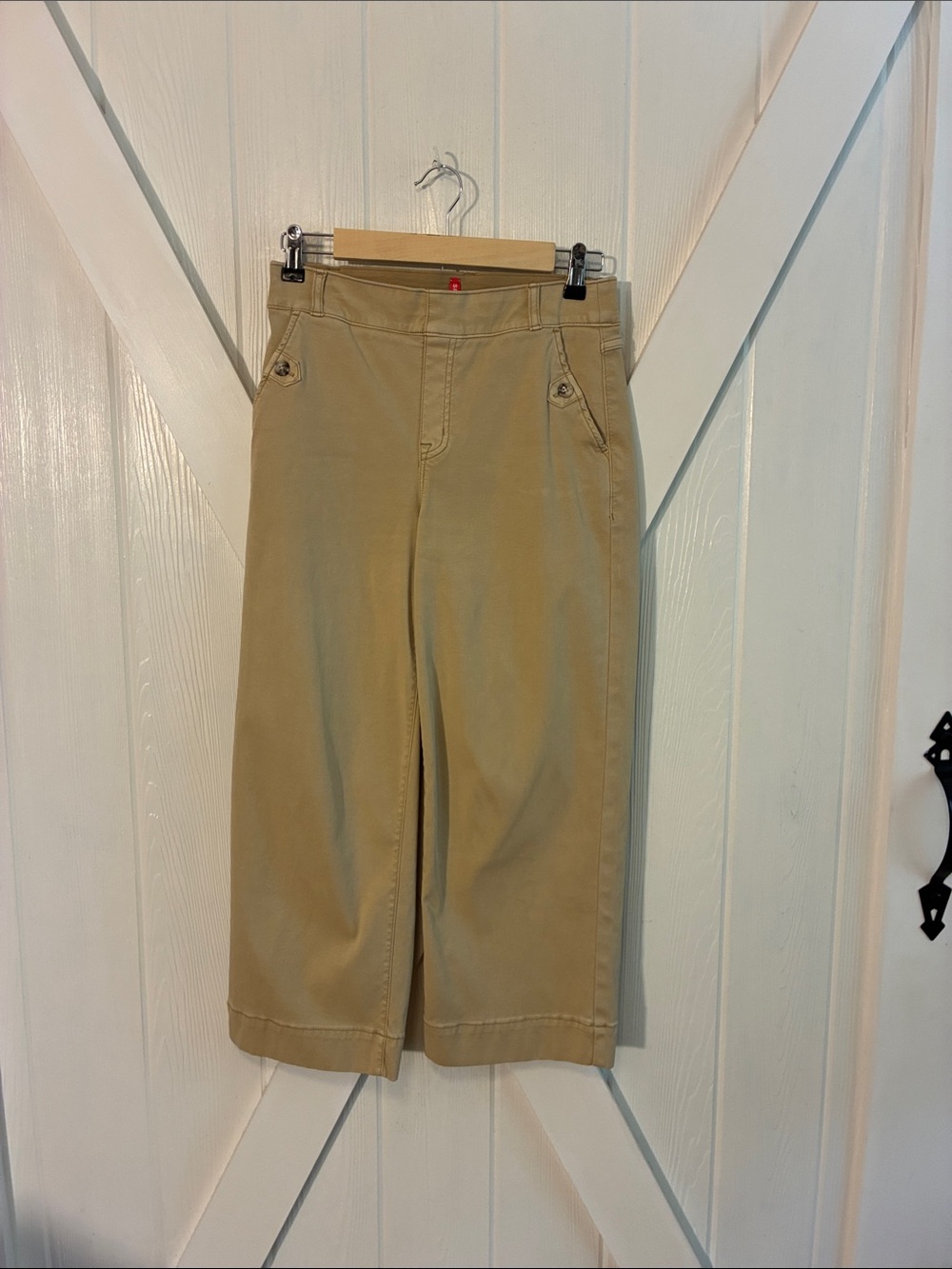 SPANX Tan High-Waist Wide-Leg Crop Pants